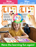 Preschool Learning Activities Educational Workbook, 62 Reusable Pages Pre Kindergarten Workbooks, Number Letter Tracing Books for Kids, Autism Learning Materials, ABC Busy Book for Kids Ages 3-7