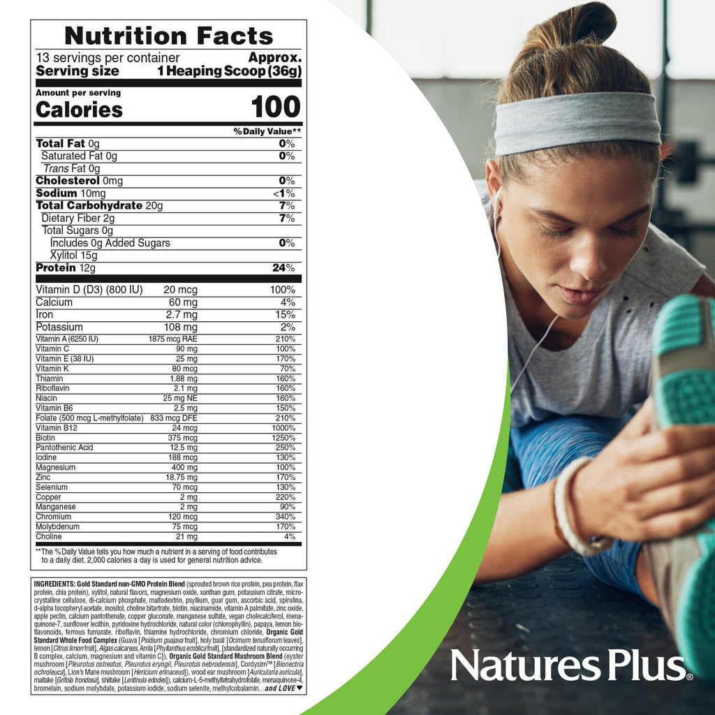 NaturesPlus SPIRU-TEIN GOLD, Vanilla - 1.03 lb - Plant-Based Protein Powder - Vitamins & Minerals for Energy - Vegetarian, Gluten Free - 13 Servings
