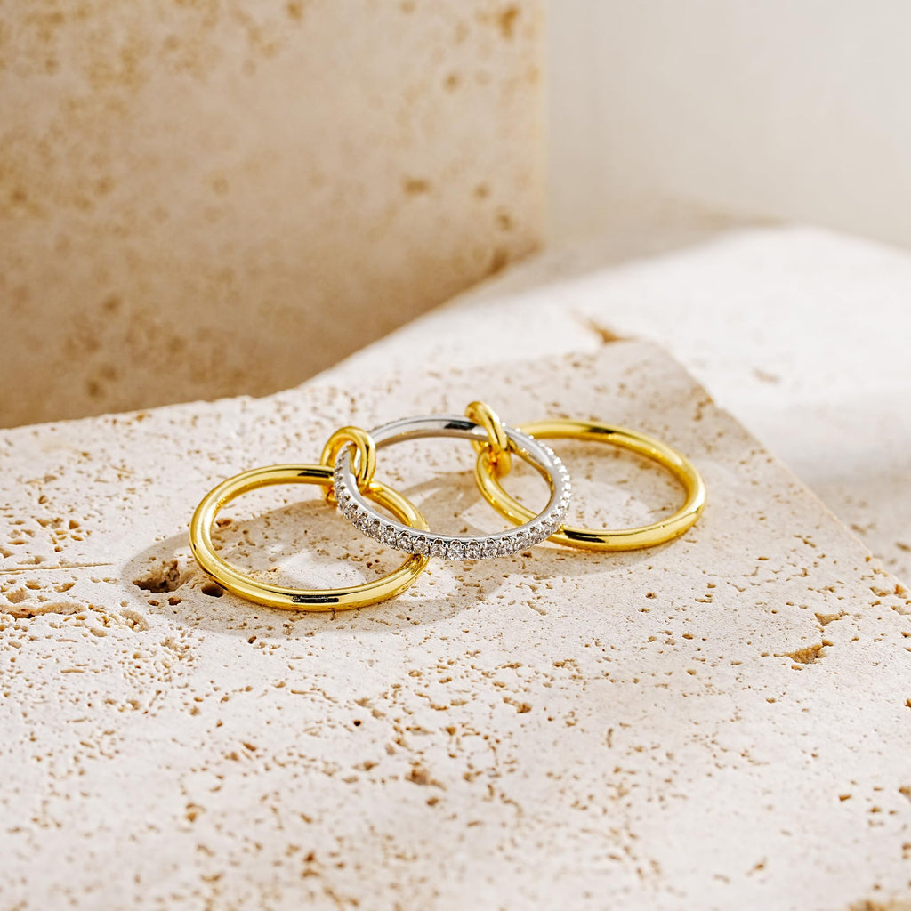 JINEAR Gold Stackable Rings for Women Non Tarnish 14K Gold Plated Interlocked Ring Gold Silver Mixed Metal Statement Rings Dainty Cubic Zirconia Band Thumb Ring Jewelry Gift for Women