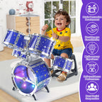 Upgraded Kids Drum Set for Toddlers 1-3, Kids Jazz Drum Ages 3-5, Star Light up Musical Instrument Toys for Boys Girls 2-5 4-6 5-7 ( All Plastic)