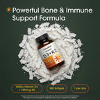 NatureBell Vitamin D3 K2-240 Softgels - 5,000 IU Vitamin D3 & 100mcg Vitamin K2 MK-7 - with Virgin Coconut Oil - Bone, Heart & Immune Health Support* - Duo-Ack Formula