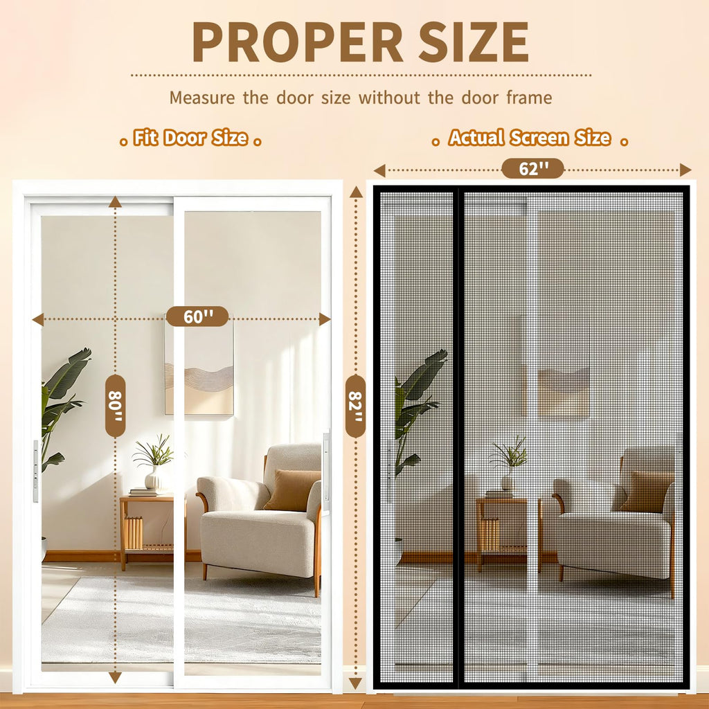 Reversible Side Opening Magnetic Screen Door for Sliding & French Doors,Upgraded PETG Mesh Anti-Tearing, Heavy Duty & Strong Magnetic, Pet and Kid Friendly - Screen Size 76"x82"