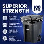 Plasticplace 64-65 Gallon Trash Can Liners for Toter │ 1.2 Mil │ Black Heavy Duty Garbage Bags │ Rolls │ 50” x 60” (100 Count)