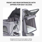 NEWBULIG 3 Wheel Pet Stroller for Dogs and Cats, Foldable, Lightweight and Durable, Ideal for Small to Medium Pets, Includes Storage Basket and Cup Holders