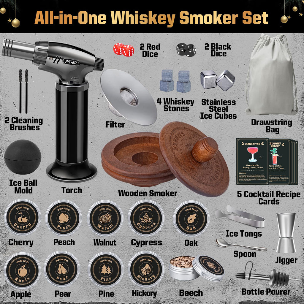 Whiskey Advent Calendar 2025 for Men, 24-Day Bourbon Smoker Infuser Kit for Cocktail and whisky Lovers, Perfect Christmas and Holiday Gift for Husband, Dad, Boyfriend, Him(NO BUTANE,GLASS)