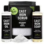 CARON & DOUCET – New Ultimate Cast Iron Set: Seasoning Oil, Cleaning Soap & Restoring Scrub | 100% Plant-Based & Best for Cleaning Care, Washing, Restoring & Seasoning Skillets, Pans & Grills!