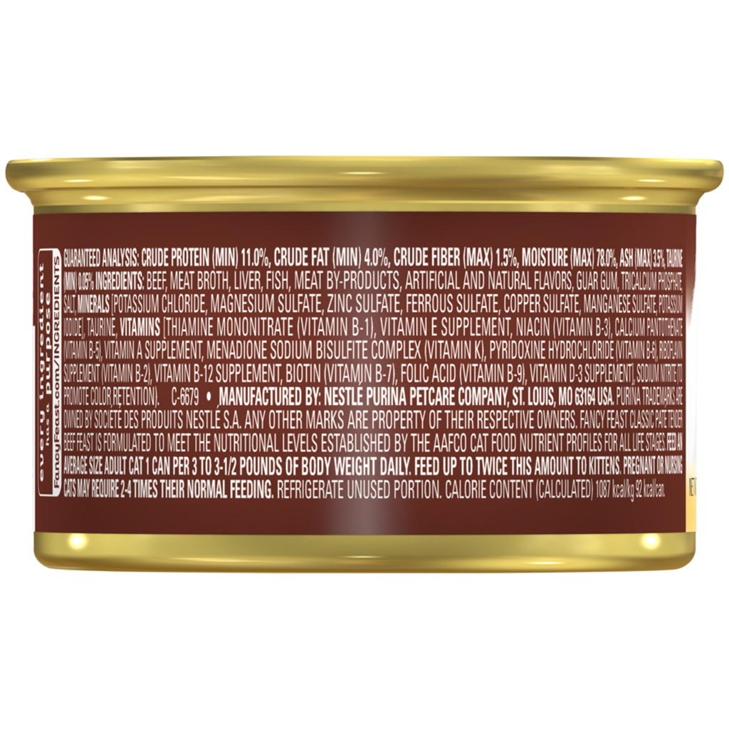 Fancy Feast Tender Beef Feast Classic Grain Free Wet Cat Food Pate