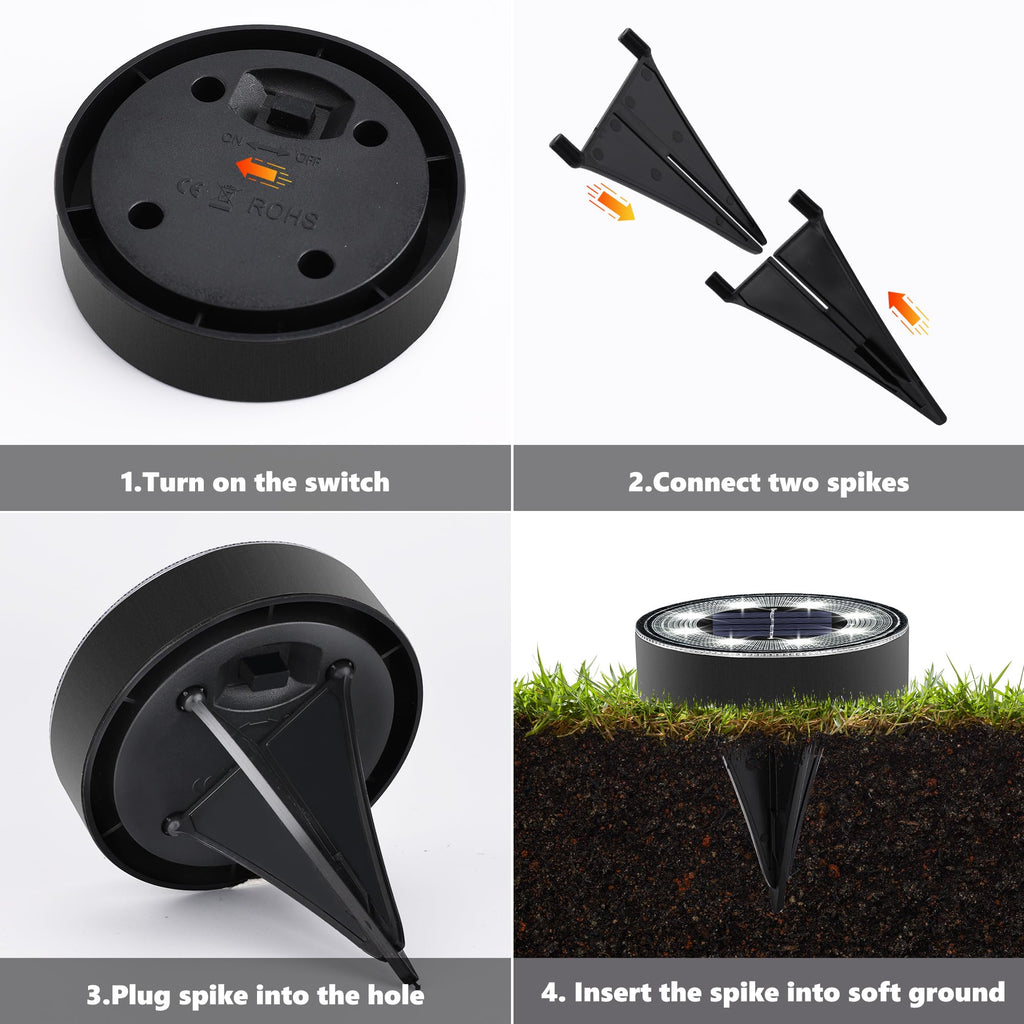 Joomer Solar Ground Lights, 4 Pack 8 LED Solar Lights Outdoor Waterproof IP68 Disc Light Landscape Lighting Garden Light for Patio Pathway Lawn Yard Driveway Walkway(White)