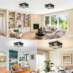 Brushed Gold Hallway Light Fixtures Ceiling, 2-Light Farmhouse Industrial Flush Mount Ceiling Lights, 2-Pack Metal Kitchen Light Fixtures, Close to Ceiling Lights for Bedroom Living Room Entryway
