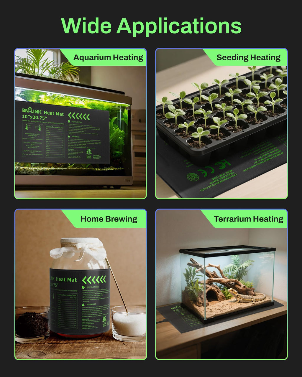 BN-LINK 10" x 20.75" Seedling Heat Mats for Seed Starting Plant Germination