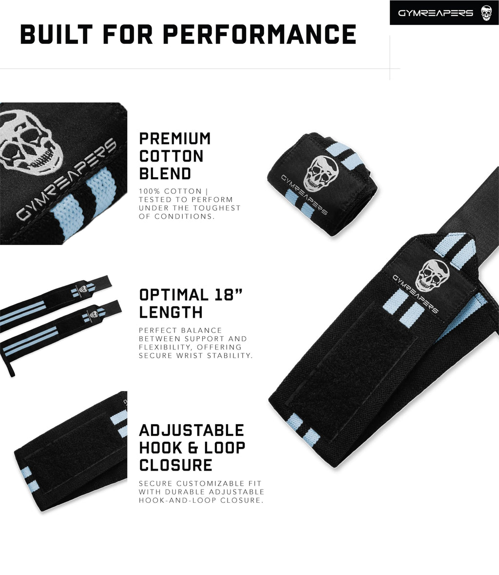 Gymreapers Weightlifting Wrist Wraps (IPF Approved) 18" Professional Quality Wrist Support with Heavy Duty Thumb Loop - Best Wrap for Powerlifting Competition, Strength Training, Bodybuilding (Blue, 18")