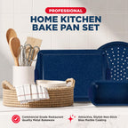 BAKKEN Kitchen Baking Pan Set - Nonstick Coating, Carbon Steel Bakeware Sets with Blue Silicone Handles, Baking Kitchen Essentials, PFOA, PFOS, PTFE Free, Oven Safe Tray (Up To 450° F), Set of 6