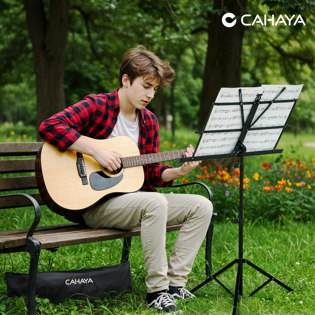 CAHAYA Sheet Music Stand Portable Folding Dual Use Desktop Book Holder