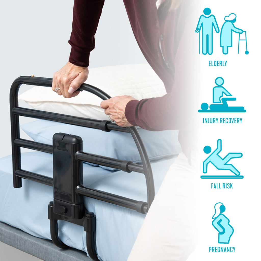 Able Life Click-N-Go Extendable Bed Rail for Wood Adjustable Bed Frames. Removable Bed Handle for Elderly Adults and Seniors, Fits King, Queen, Full, and Twin Beds, ASTM Safety Approved Bedrail