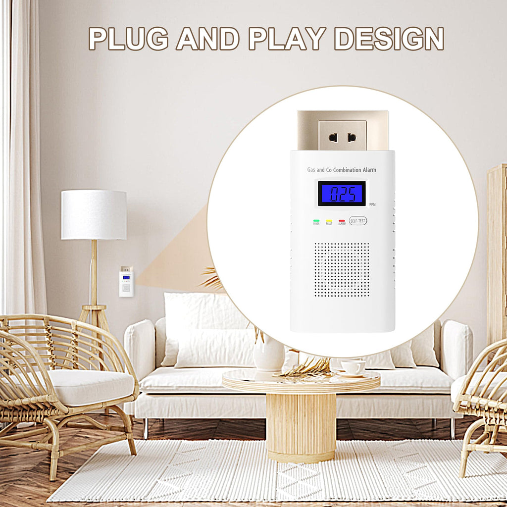 Combination Natural Gas Detector & Carbon Monoxide Detector, Plug in Carbon Monoxide Alarm & Propane Detector,Methane,with Backup 9V Battery Feature, Digital Display for Home, Apartment, RV