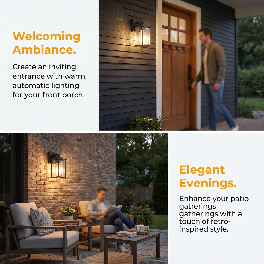 hameso Black Dusk to Dawn Wall Mount Porch Lights, Exterior Light Fixtures