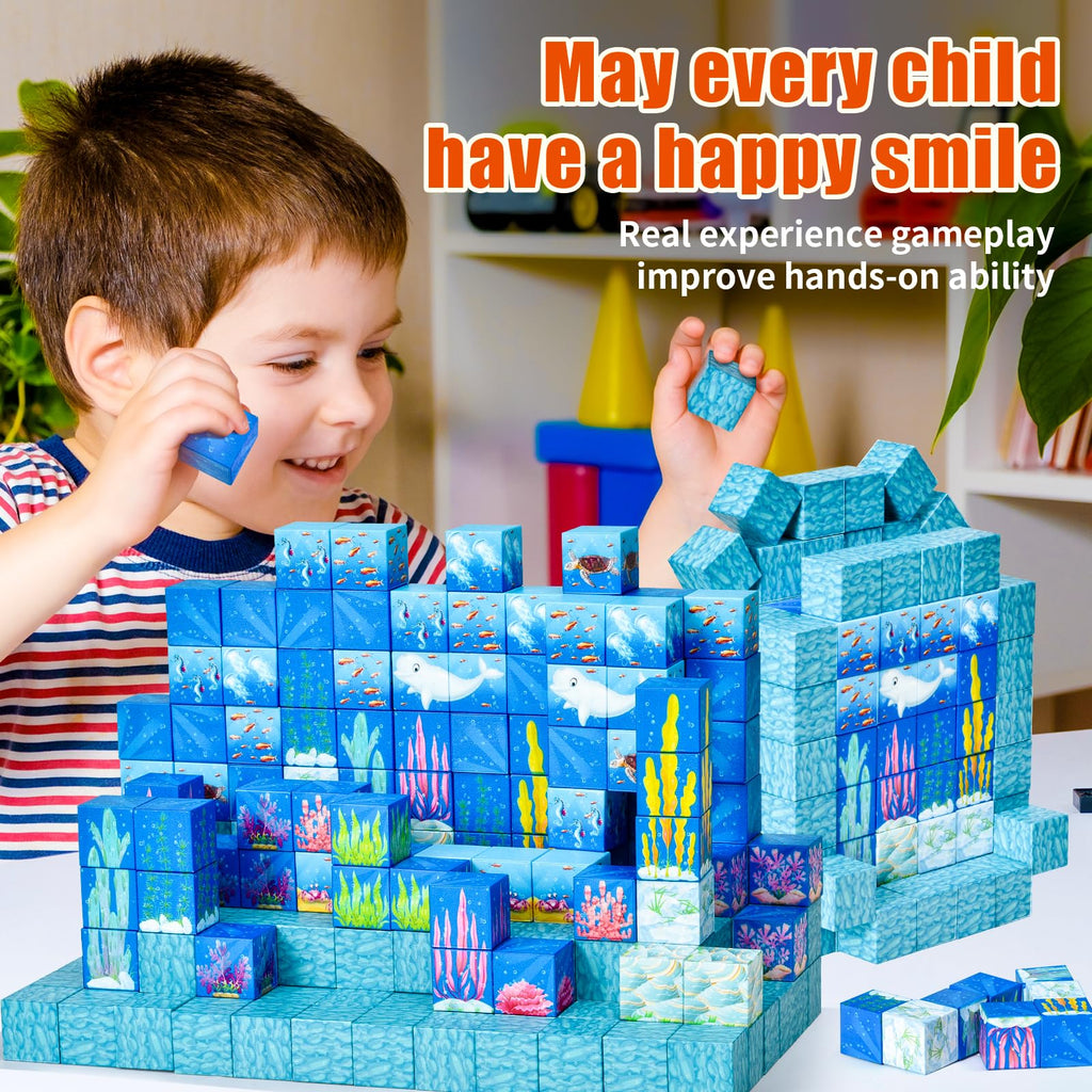 KKQ Magnetic Blocks - 150PCS Magnetic Building Blocks for Toddlers,STEM Sensory Toy for 3 4 5 6 7 8-13 Year Old Boys Girls,Kids Birthday Gifts