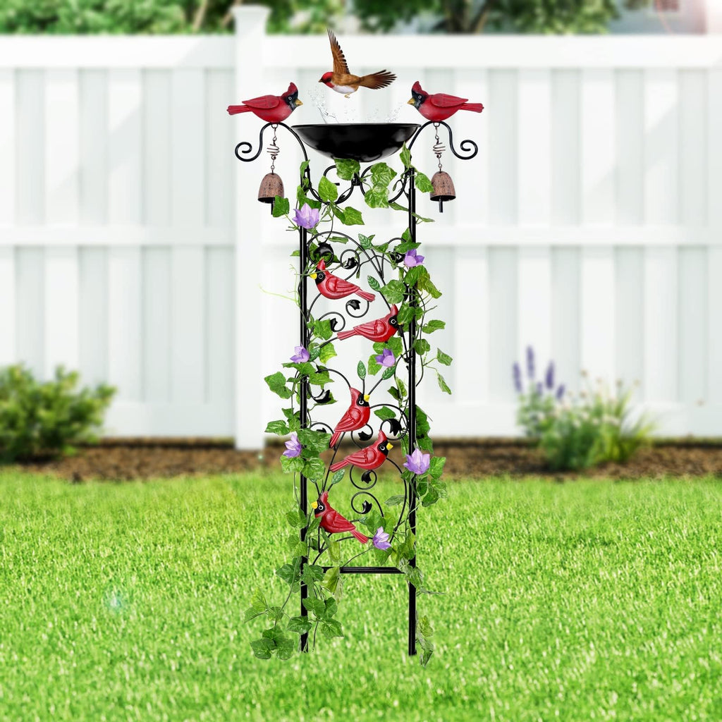 Cardinal Bird Garden Trellis with Wind Chime, Outdoor Yard Decor