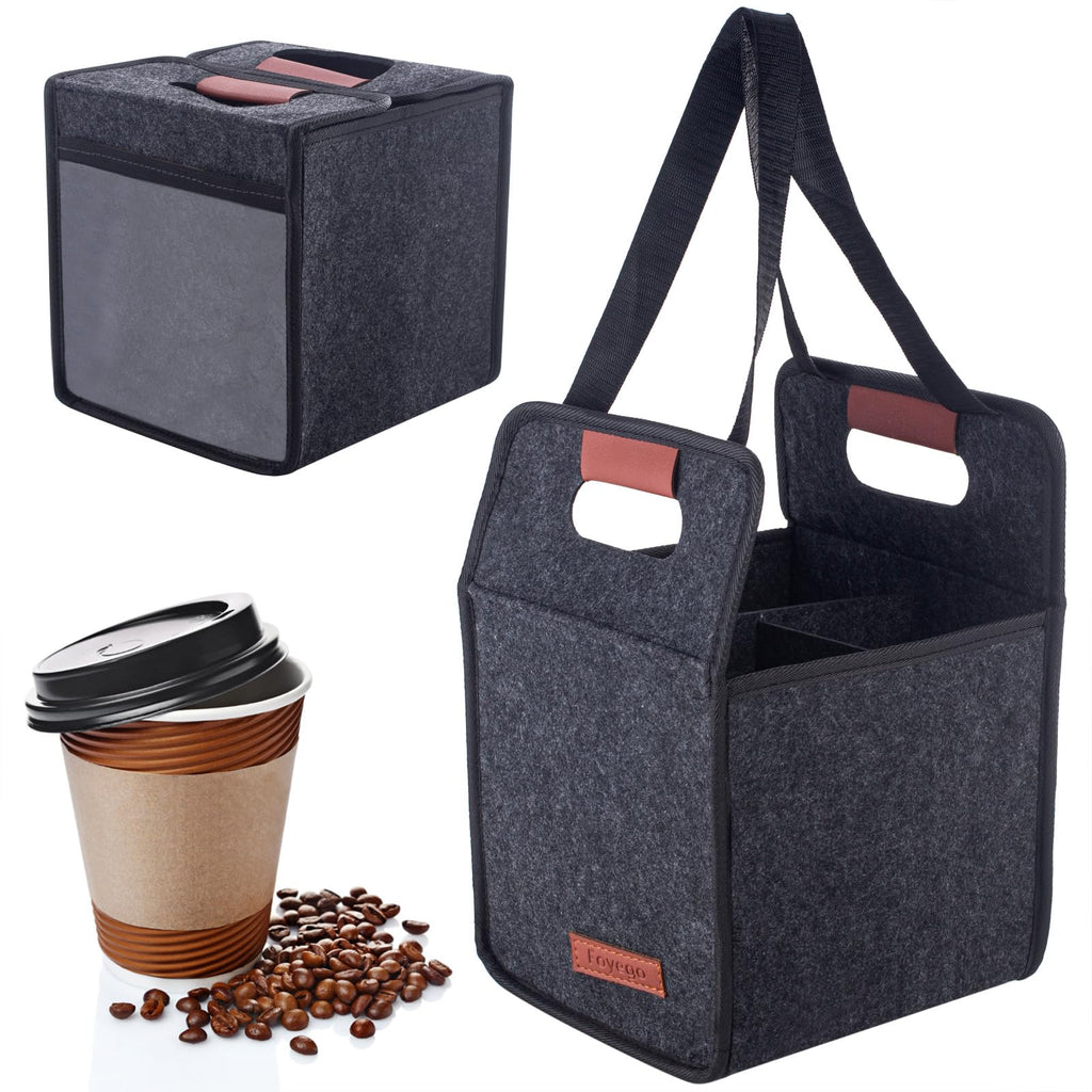 Foyego 4 Cup Drink Carrier with Handle, Reusable Insulated Drink Caddy Drink Holder for Car, Folding Portable Coffee Cup Holder Bag for Travel and Delivery
