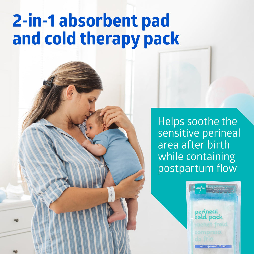 Medline Premium Perineal Cold Packs for Postpartum Care with Adhesive Strip (24 Count) Each Absorbent Pad is 4.5" x 14.25" Perfect for your After Delivery Postpartum Essentials Kit