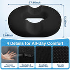 CushZone Donut Pillow for Postpartum Pregnancy - Large Ergonomic Chair Seat Cushions, Office Chair Cushion, Breathable Hemorrhoid Pillow, Lifting Chair Pads for Dining, Sitting, After Surgery(Black)