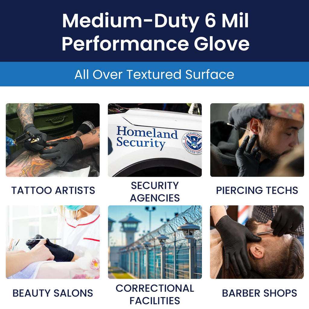 Adenna Phantom 6 Mil Latex Exam Gloves – Powder-Free, Textured Grip, Disposable, Medical Grade, Tattoo & Law Enforcement Use, Case of 900, X-Large, Black