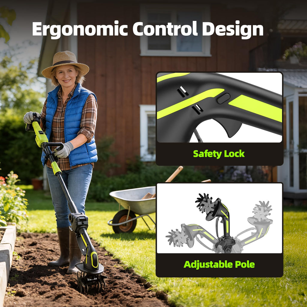GARDTECH 2-in-1 Cordless Tiller Cultivator, 235RPM Powered Tiller with 3.5ft Extension Pole, 2×2.0Ah Rechargeable Batteries, 4-Inch Tilling Width & Depth, Mini Powerful Tiller for Gardening, Lawn