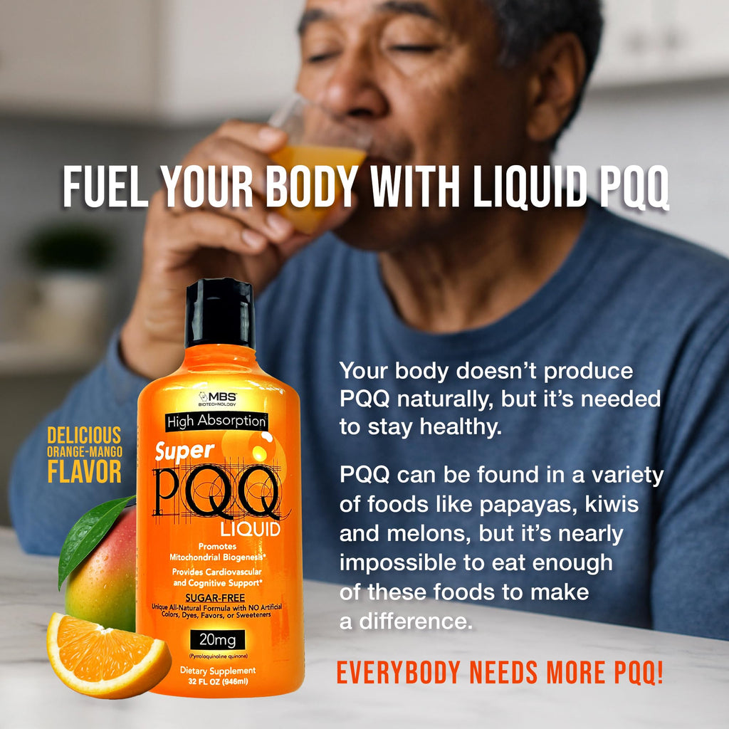 MBS Biotechnology - Super PQQ Liquid - Highly Absorbable Pyrroloquinoline Quinone 20 Milligram, Best Liquid PQQ for Mitochondrial Biogenesis, Supports Heart Health, Cognitive Function and Mental Focus