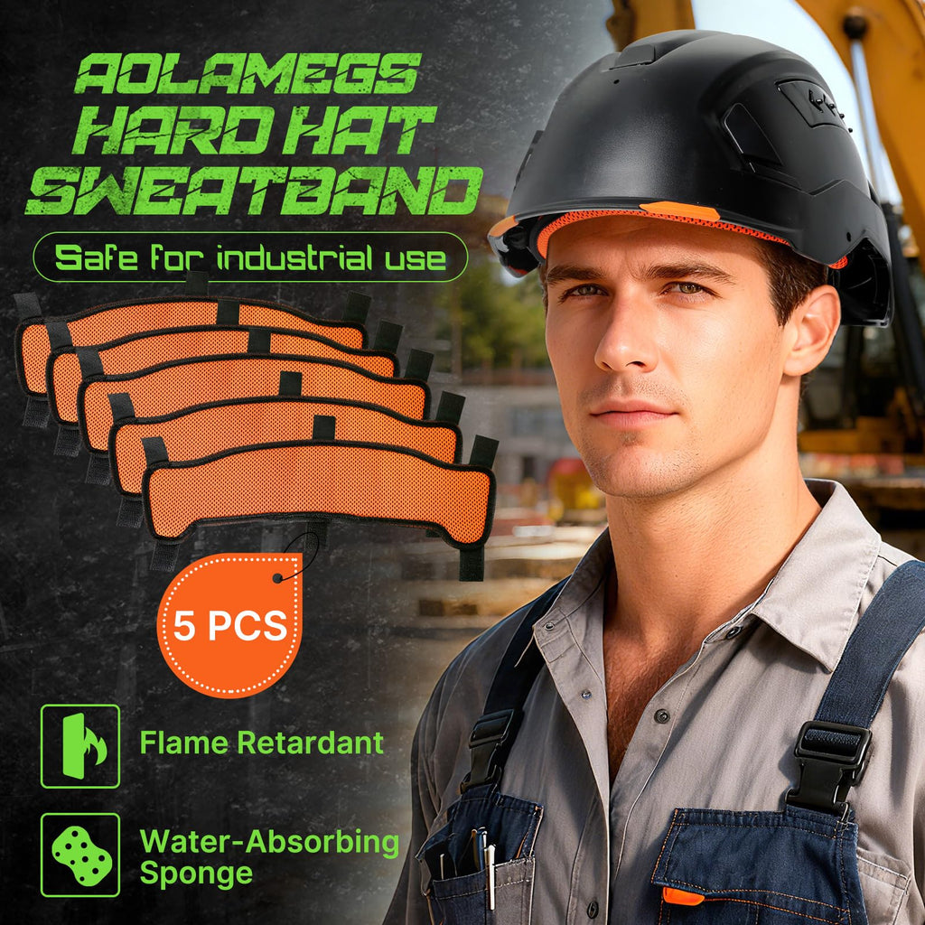 Aolamegs Hard Hat Sweatband - 5pcs Washable Hard Hats Sweat Bands,Flame Retardant Cotton Construction Hardhat Liners for Men,3-Layer Welding Helmet Sweatband,Hard Hat Accessories for Welding Headgear