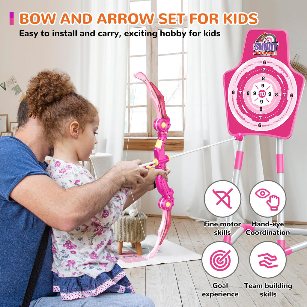 Bow and Arrow Toys for Kids, 2 Pack LED Light Up Archery Set Outdoor Indoor