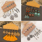 JMScape 45 Pairs Boho Vintage Drop Dangle Earrings Set for Women, Fashion Bohemian Earrings National Style Tassel Eardrop Hollow Bronze Waterdrop Leaf Jewelry for Valentine's Day Gifts