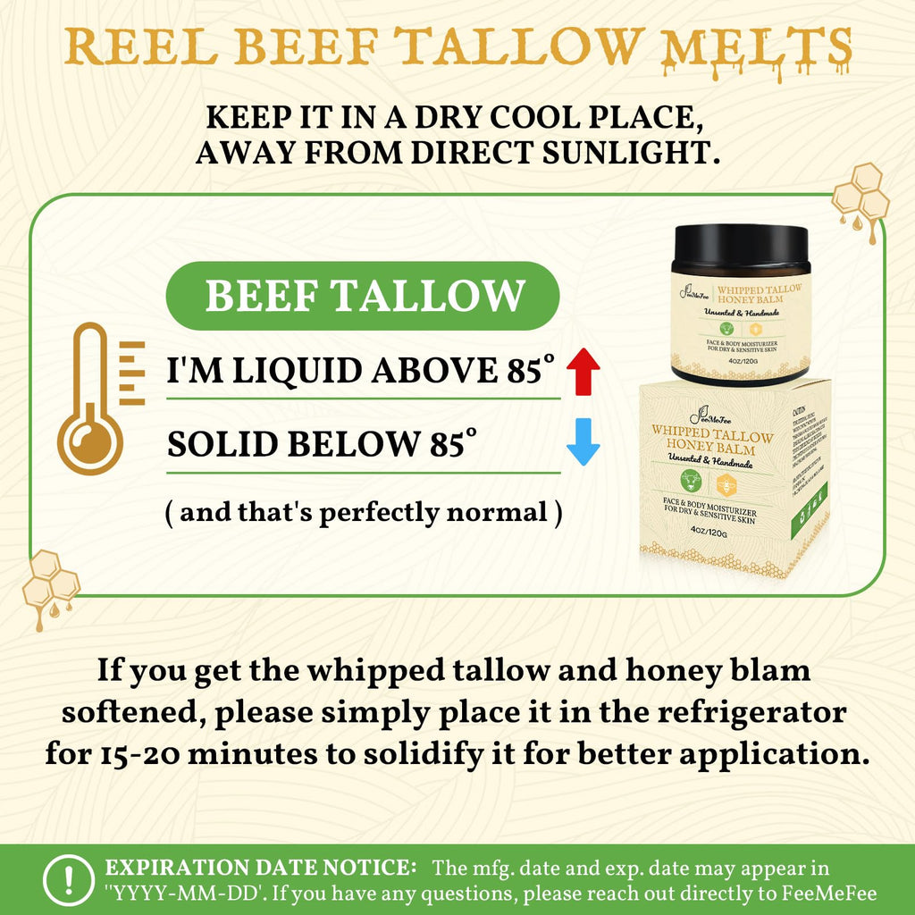 Beef Tallow for Skin 4oz | Tallow And Manuka Honey Balm | Unscented Tallow Face Moisturizer | Beef Tallow for Face | Organic Grass Fed Beef Tallow Balm | Whipped Beef Tallow Lotion Face Cream