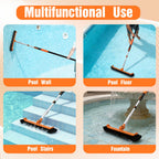LAANPOLE Pool Brush with Pole, 16FT Heavy Duty Telescopic Pool Pole with 18" Pool Brush, Swimming Pool Scrubber Brush Head for Cleaning Walls, Tiles & Floors