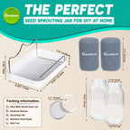 2000ml(68oz) LARGE SIZE Seed Sprouting Mason Jar Kit with Stand, Drain Tray
