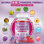 2 Pack Saffron Supplements Gummies for Kids & Adult, 88.5mg Saffron Extract with Vitamin D3, B6, Magnesium, Ashwagandha, L-Theanine for Clam, Energy, Focus, Sugar-Free, Strawberry Flavor, 120 Count