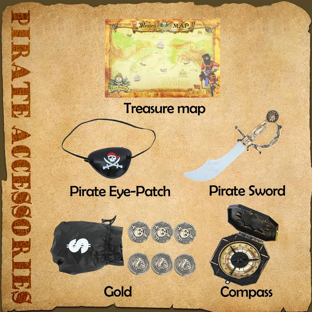 Lingway Toys Kids Pirate Costume,Pirate Dress Up 8pcs Set for Boys 5-6years