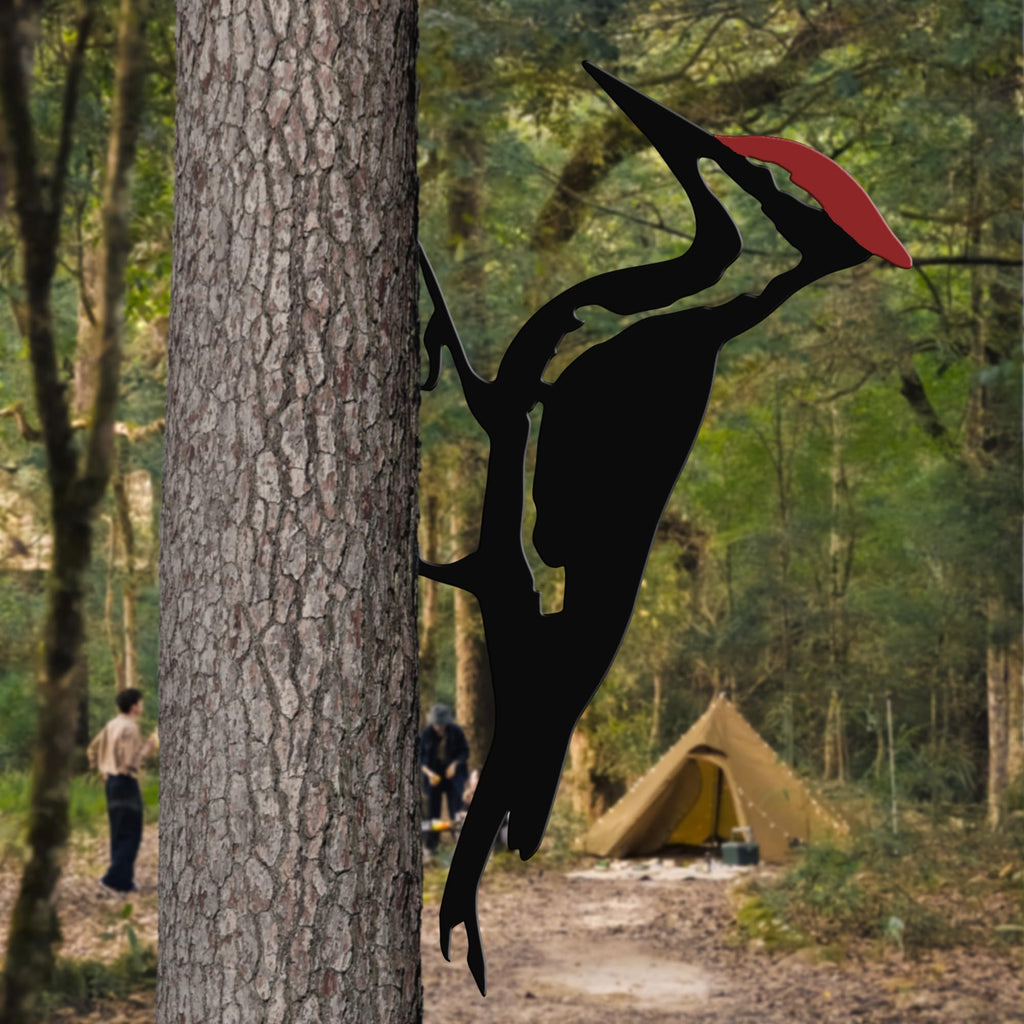 JEWLOVE Woodpecker Metal Yard Decor, Red Head Bird Garden Art