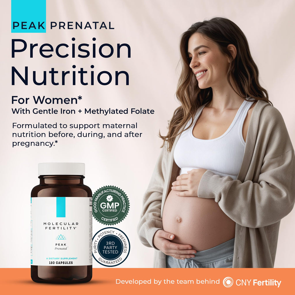 Molecular Fertility Peak Prenatal - Doctor Formulated Prenatal Vitamins for Women - Third Party Tested Fertility Supplement - Choline, Methylated Folate, Vitamin D, Iron, Probiotics - 30 Day Supply