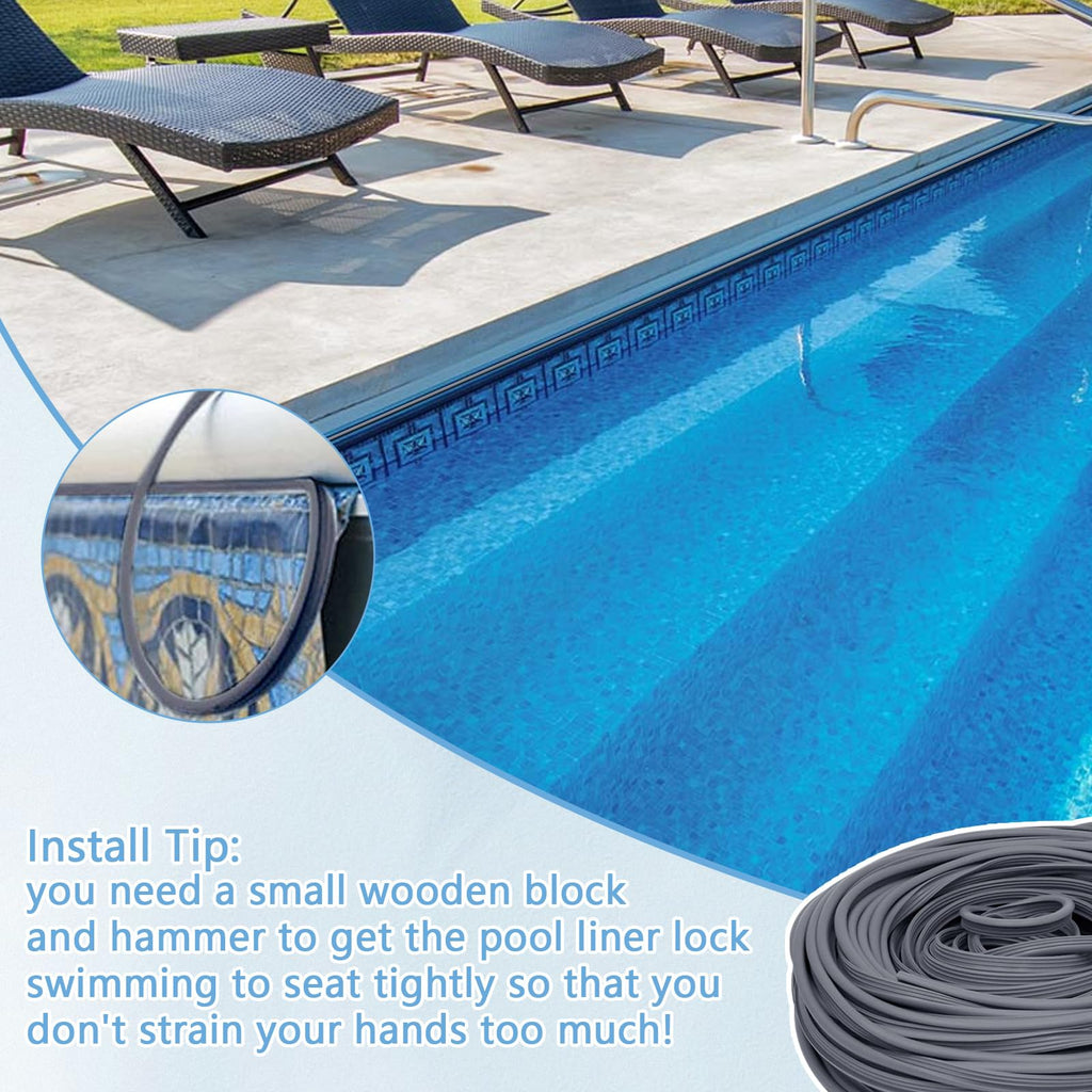 Earthtec 120ft Swimming Pool Beaded Liners 0.12in Pool Bead Lock Replacement Vinyl Beaded Liner for Above-Ground and In-Ground Swimming Pool - Gray