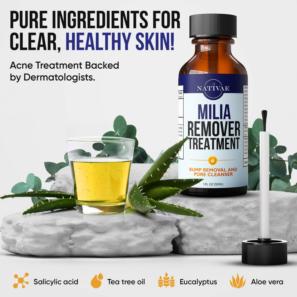 Milia Remover Treatment for Eyes & Face - Milia Spot Treatment with Salicylic Acid & Tea Tree Oil - Milia Acne Serum