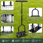 TreVark Lawn Aerator, Automatic Dirt and Leaf Clean Design, Heavy Duty Manual Lawn Aerator Tool with 15 Iron Spikes, Height Adjustable, Yard Grass Aerator for Lawn.