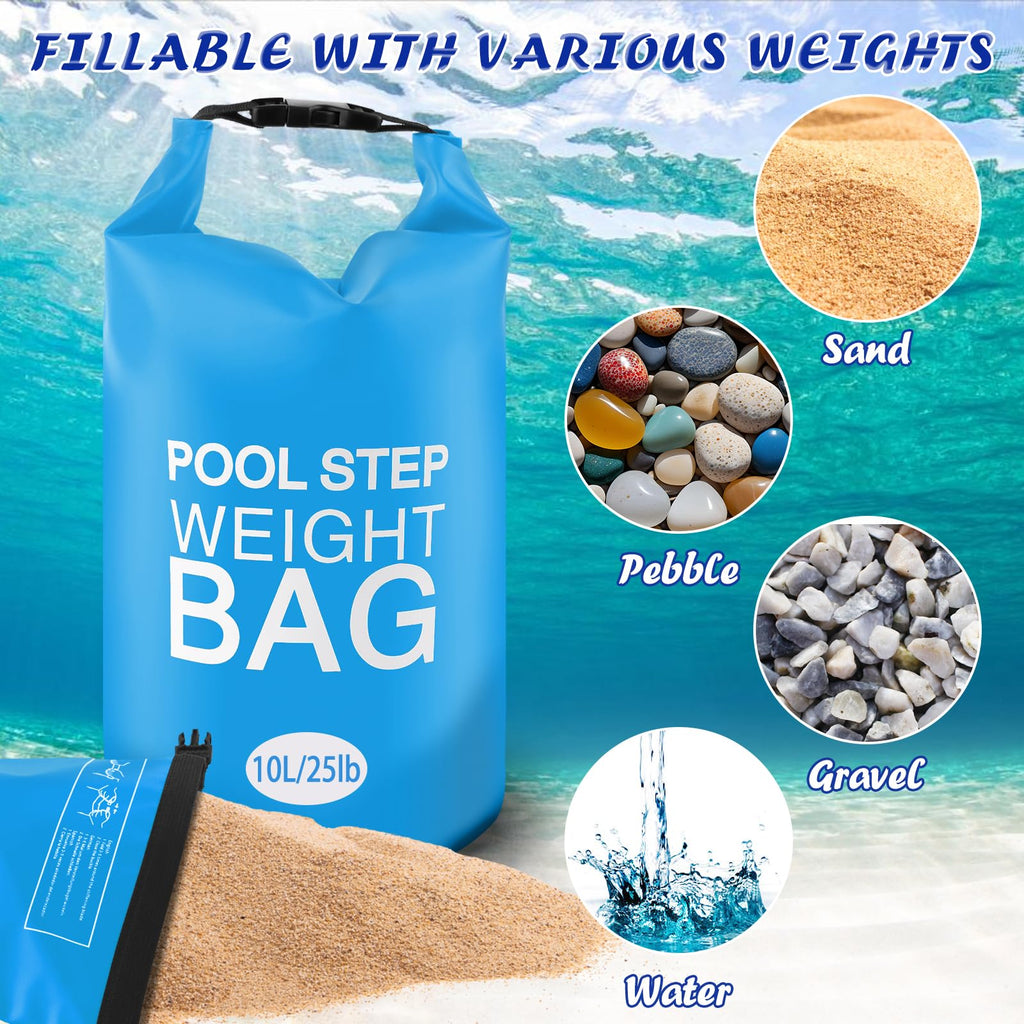 2 Pack 10L/25lb Universal Pool Step Weights 250D PVC Waterproof Swimming Pool Ladder Weights No Breaken Above Ground Pool Ladder Sand Bags, Foldable Pool Stair Weights for Pool Steps (Sky Blue)