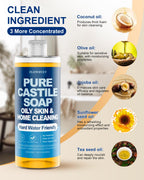 FLOWHYET Pure Castile Soap Liquid Unscented 33.8 fl oz, EWG Verified Organic Body Wash，Bath Soap Castile Liquid, Hard Water Friendly for Sensitive & Oily Skin for Body，Face, Hand, Home Cleaner 1L
