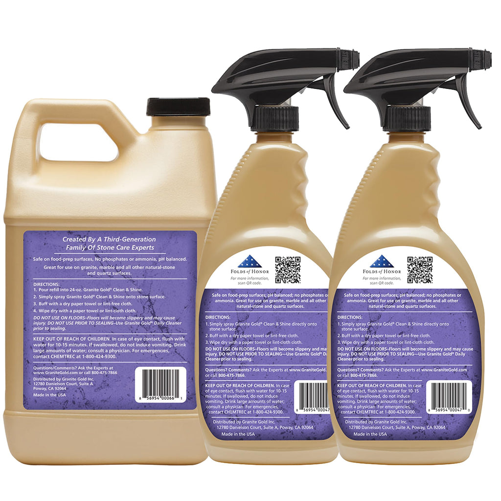 Granite Gold Clean and Shine Spray for Granite, Marble & Other Natural Stone & Quartz Surfaces, 1 x 64 Fl. Oz. & 2 x 24 Fl. Oz., 3-Pack