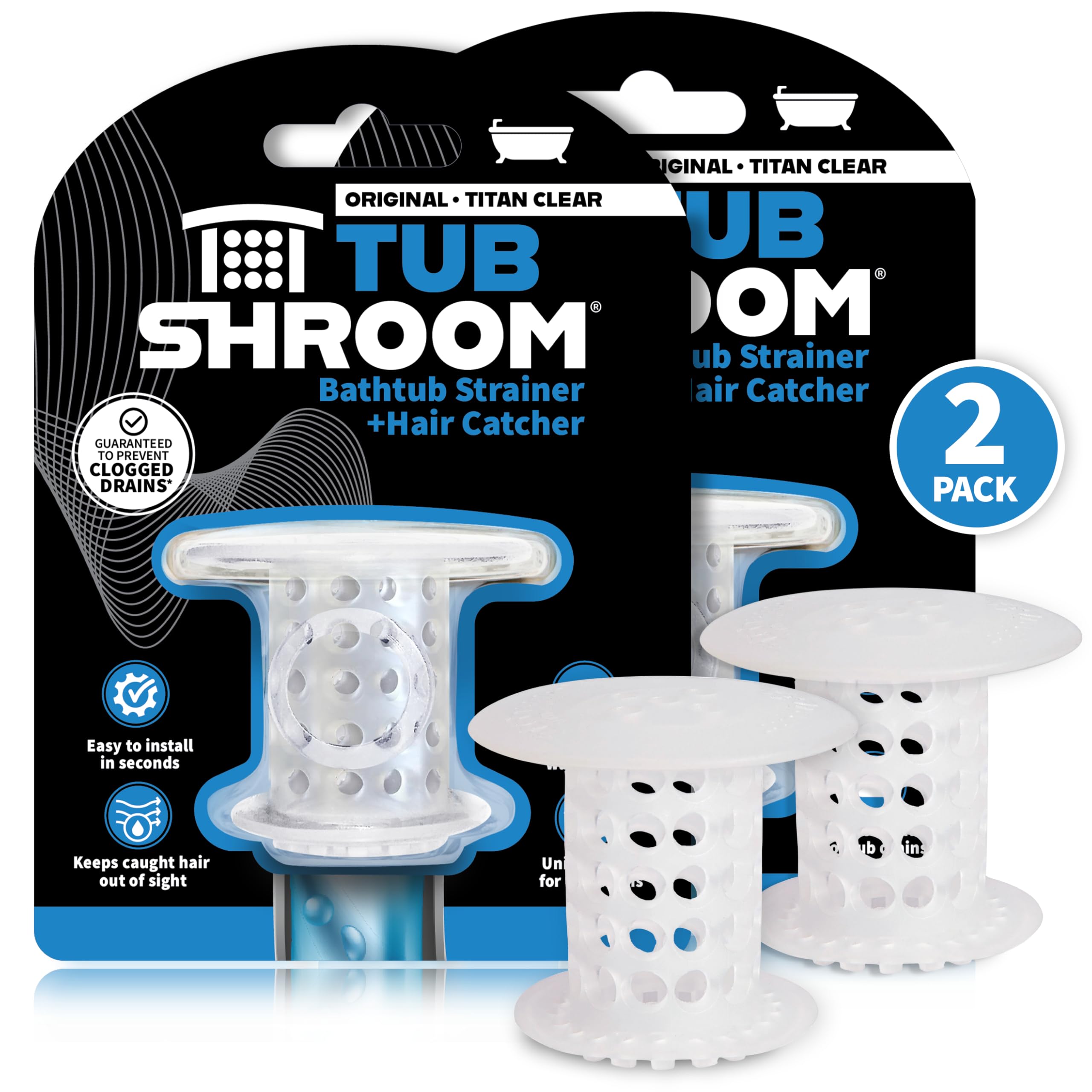 TubShroom Bathtub Drain Hair Catcher – In-Drain Tub Strainer & Clog Prevention Protector, Fits Standard 1.4”–1.75” Tub Drains, Easy Clean, Captures Human & Pet Hair out of Sight (Clear)