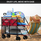 DUHKOI Double Decker Collapsible Wagon with Brakes,Compact with Tailgate