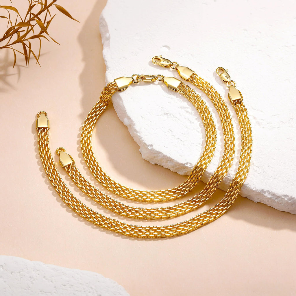 Gold Bracelets for Women, 18K Gold 925 Sterling Silver Mesh Bracelets