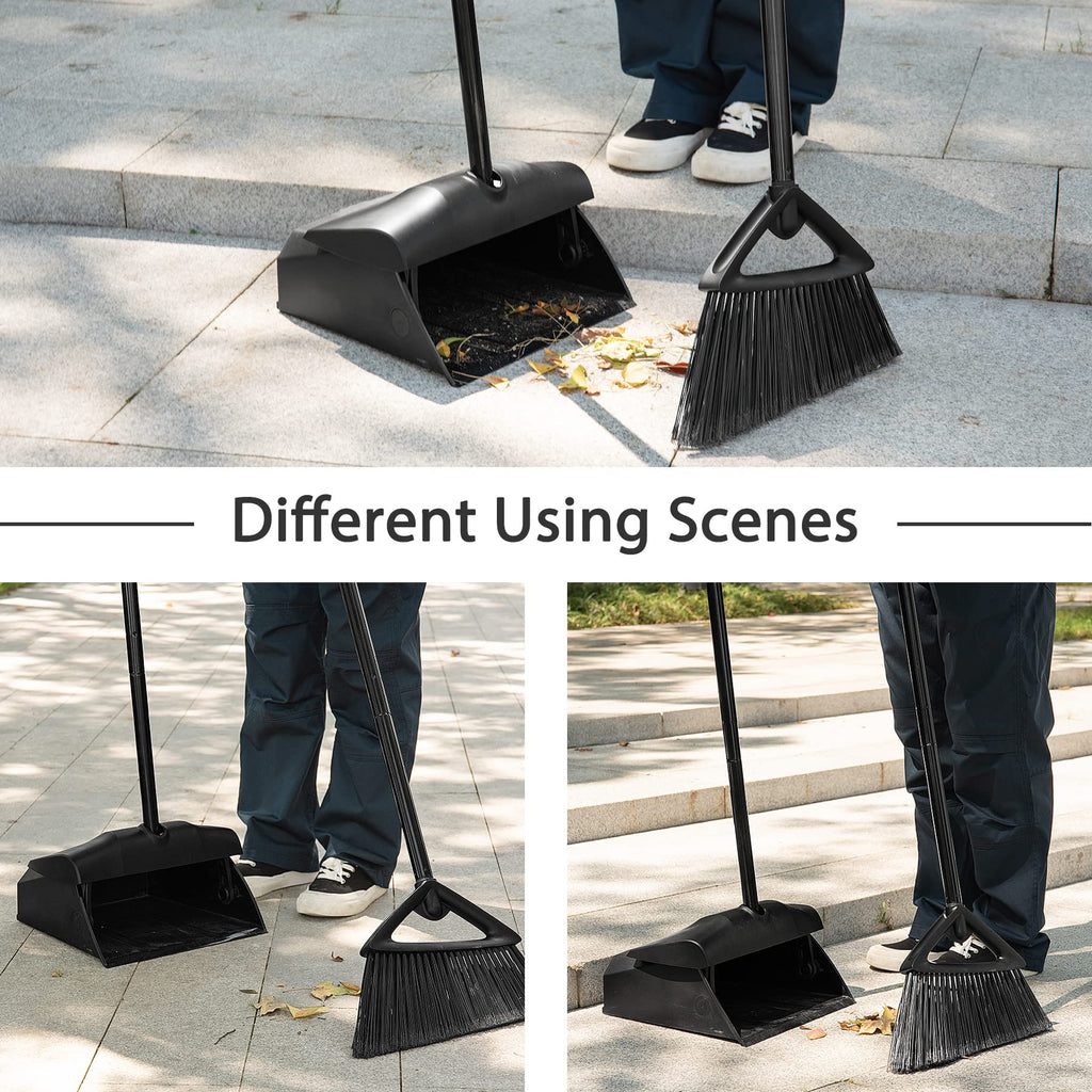 Eyliden Heavy-Duty Commercial Broom and Dustpan Set, Windproof Lid