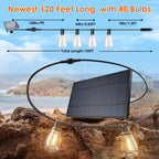Bdrofn 120FT Solar String Lights Outdoor,Solar Patio Lights Waterproof with Remote & 40+2 Dimmable ST38 Shatterproof LED Bulbs,Commercial Grade Solar Powered String Lights for Outside