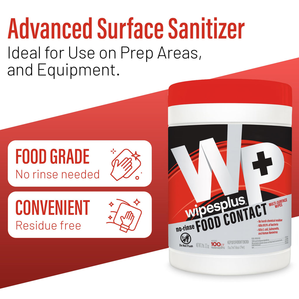 WIPESPLUS No-Rinse Food Contact Wipes Canister Multi-Surface Wipes, Unscented for Home and Business, 600, (6 Packs of 100)